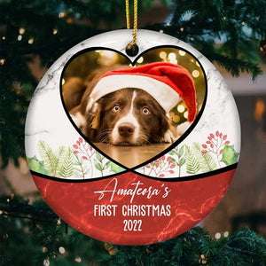 Premier Noël pour chiot - Décoration de Noël ronde en céramique personnalisée - Télécharger une image, cadeau pour les amoureux des animaux, cadeau de Noël