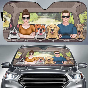 Couple conduisant avec un chien - Pare-soleil de voiture personnalisé - Cadeau pour couple, mari et femme