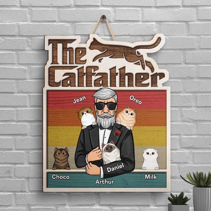 Le Père des Chats - Panneau en bois personnalisé - Cadeau pour papa