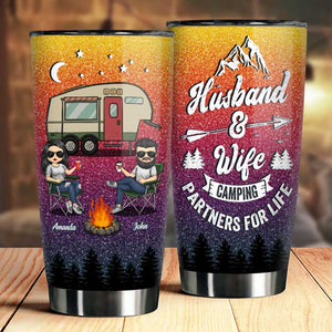 Husband & Wife Camping Partners For Life - Gift For Camping Couples, Personalized Tumbler.
