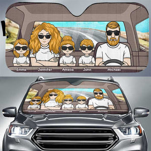 Joyeux voyage en famille - Pare-soleil de voiture personnalisé - Cadeau pour couple, mari et femme