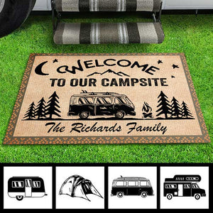 Welcome To Our Campsite - Personalized Decorative Mat.