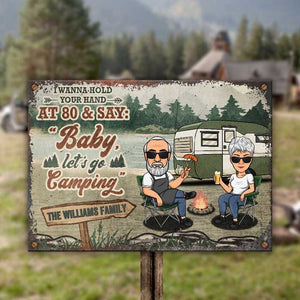 Bébé, allons camper ! Plaque en métal personnalisée ! Cadeau pour les couples, cadeau pour les amateurs de camping.