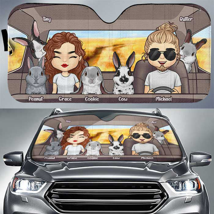 Voyage en famille avec un lapin - Pare-soleil de voiture personnalisé - Cadeau pour couple, mari et femme