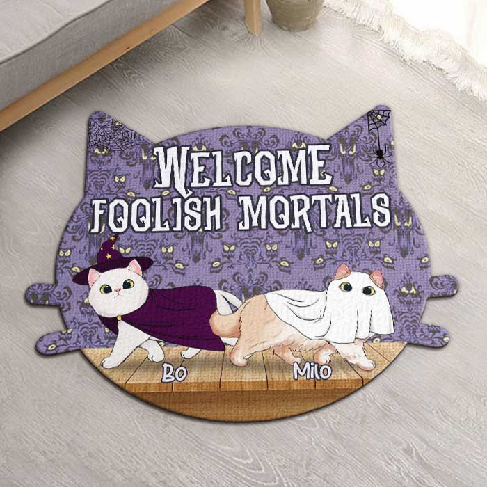 Bienvenue aux mortels insensés - Tapis décoratif personnalisé - Cadeau pour les amoureux des animaux, cadeau d'Halloween