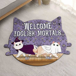 Bienvenue aux mortels insensés - Tapis décoratif personnalisé - Cadeau pour les amoureux des animaux, cadeau d'Halloween