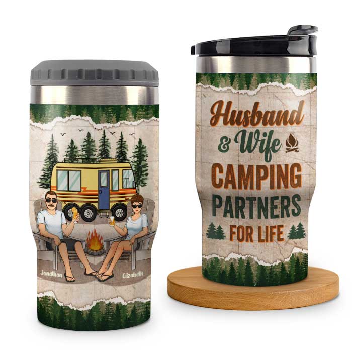 Asseyons-nous près du feu de camp - Glacière personnalisée - Cadeau pour les couples, cadeau pour les amateurs de camping