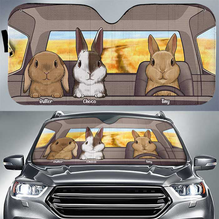 Famille de lapins - Pare-soleil de voiture personnalisé - Cadeau pour les amoureux des animaux