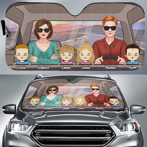 Pare-soleil personnalisé pour voiture, couple au volant et enfants, cadeau pour couple, mari et femme