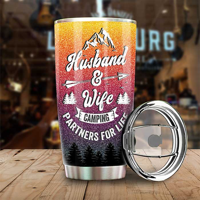 Husband & Wife Camping Partners For Life - Gift For Camping Couples, Personalized Tumbler.