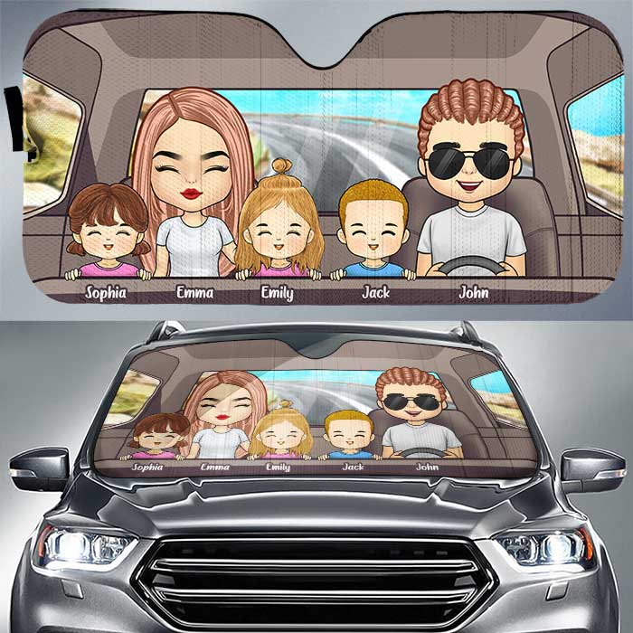 Voyage en famille - Pare-soleil auto personnalisé - Cadeau pour couple, mari et femme