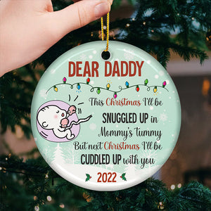 Noël prochain, je serai blotti contre toi - Décoration de Noël ronde personnalisée en céramique - Cadeau pour papa, cadeau de Noël