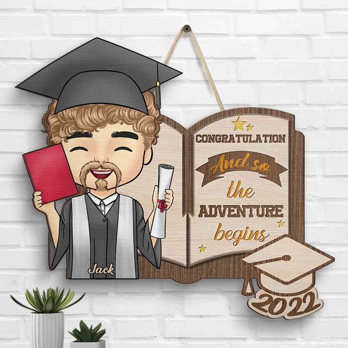 Alors l'aventure commence - Panneau en bois personnalisé - Cadeau de fin d'études