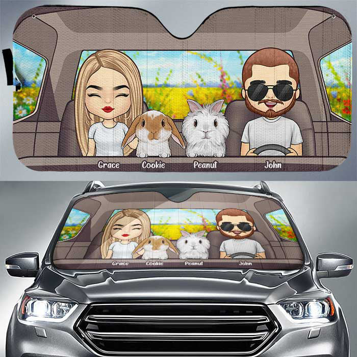 Voyage en famille avec un lapin - Pare-soleil de voiture personnalisé - Cadeau pour couple, mari et femme
