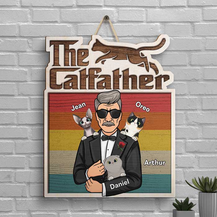 Le Père des Chats - Panneau en bois personnalisé - Cadeau pour papa
