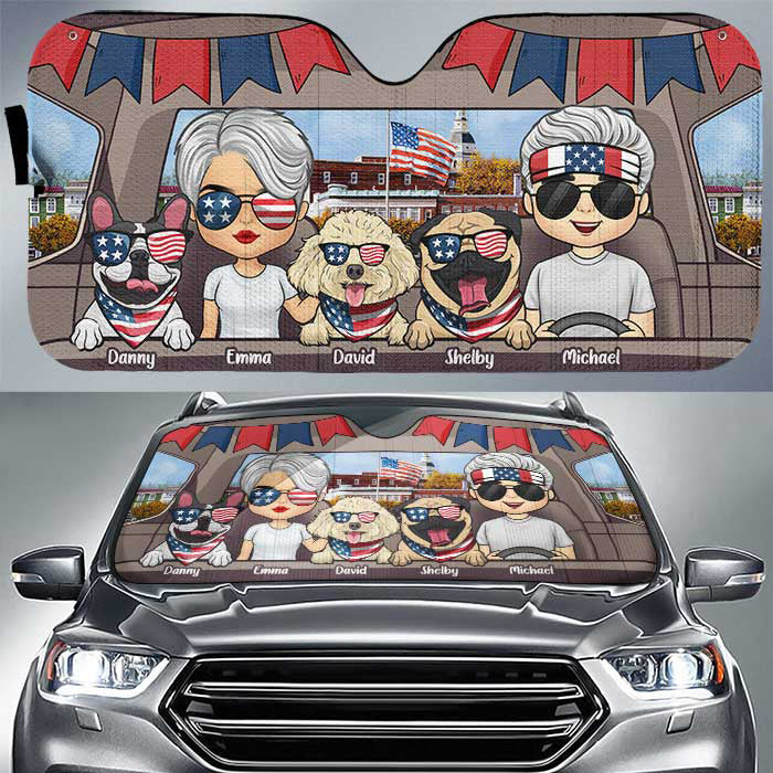 Pare-soleil personnalisé pour voiture, cadeau pour couple et chien, 4 juillet