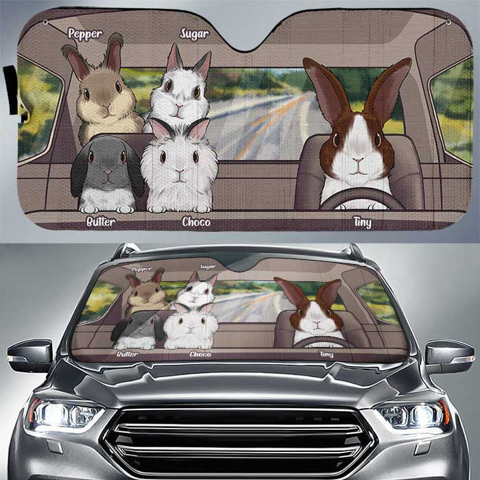 Famille de lapins - Pare-soleil de voiture personnalisé - Cadeau pour les amoureux des animaux