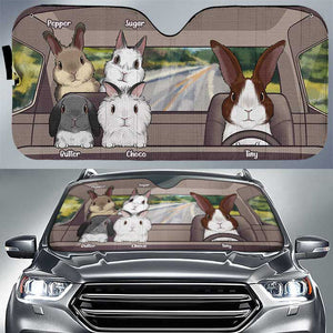 Famille de lapins - Pare-soleil de voiture personnalisé - Cadeau pour les amoureux des animaux