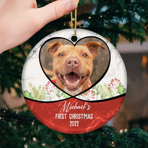 Premier Noël pour chiot - Décoration de Noël ronde en céramique personnalisée - Télécharger une image, cadeau pour les amoureux des animaux, cadeau de Noël