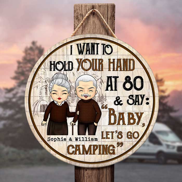 Baby Let's Go Camping At 80 - Personalized Door Sign.