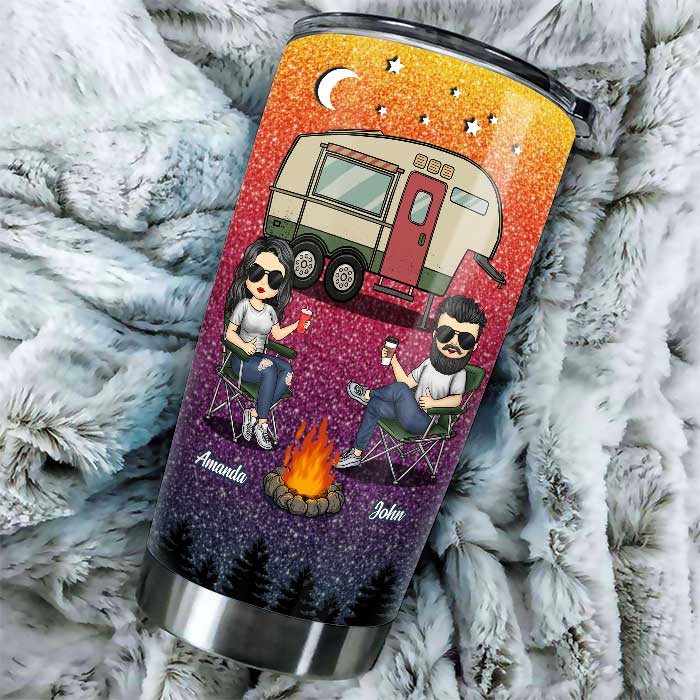Sit By The Campfire, Watch People Park Their Campers - Gift For Camping Couples, Personalized Tumbler.
