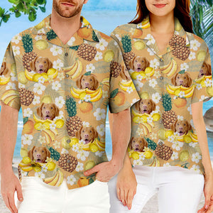 Motif fruits tropicaux - T-shirt hawaïen unisexe personnalisé pour chien et chat - Télécharger une image, visage de chien ou de chat - Cadeau vacances d'été, cadeau pour propriétaires d'animaux et amoureux des animaux