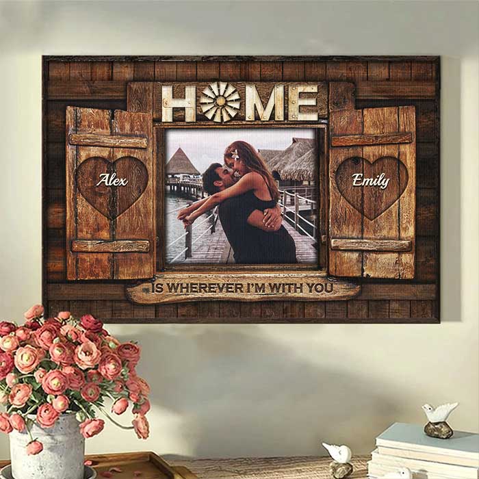 La maison est là où je suis avec toi - Télécharger une image, cadeau pour couple, mari et femme - Affiche horizontale personnalisée