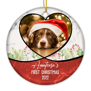 Premier Noël pour chiot - Décoration de Noël ronde en céramique personnalisée - Télécharger une image, cadeau pour les amoureux des animaux, cadeau de Noël