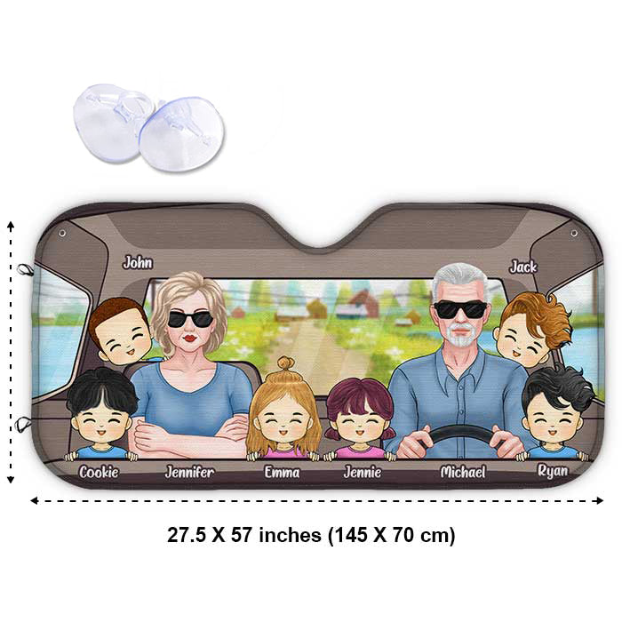 Pare-soleil personnalisé pour voiture, couple au volant et enfants, cadeau pour couple, mari et femme