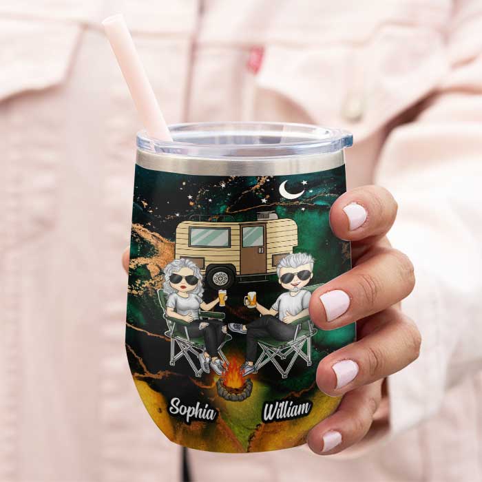 The Best Memories Are Made While Camping - Gift For Camping Couples, Personalized Wine Tumbler.