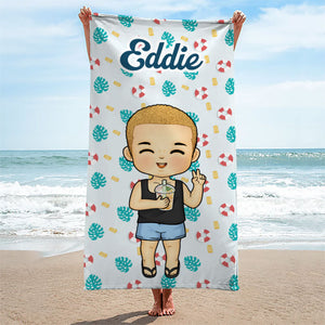 Le bonheur arrive par vagues - Serviette de plage personnalisée - Cadeau pour la famille, cadeau pour les enfants