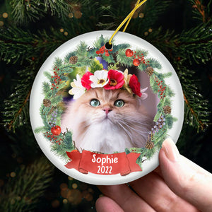 Passez des fêtes chaleureuses et douillettes ! Décoration de Noël ronde personnalisée en céramique avec photo ! Téléchargez une image, cadeau pour les amoureux des animaux, cadeau de Noël.