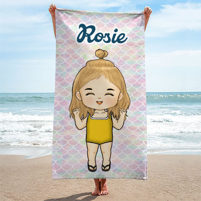 Le bonheur arrive par vagues - Serviette de plage personnalisée - Cadeau pour la famille, cadeau pour les enfants