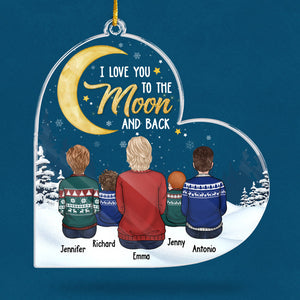 Je t'aime jusqu'à la lune et retour - Décoration de Noël personnalisée en acrylique en forme de cœur - Cadeau pour grand-mère, grands-parents, cadeau de Noël