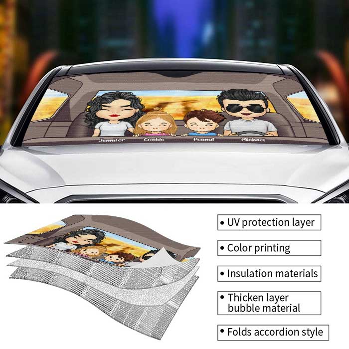 Voyage en famille - Pare-soleil auto personnalisé - Cadeau pour couple, mari et femme