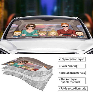 Pare-soleil personnalisé pour voiture, couple au volant et enfants, cadeau pour couple, mari et femme