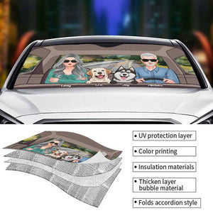 Couple conduisant avec un chien - Pare-soleil de voiture personnalisé - Cadeau pour couple, mari et femme