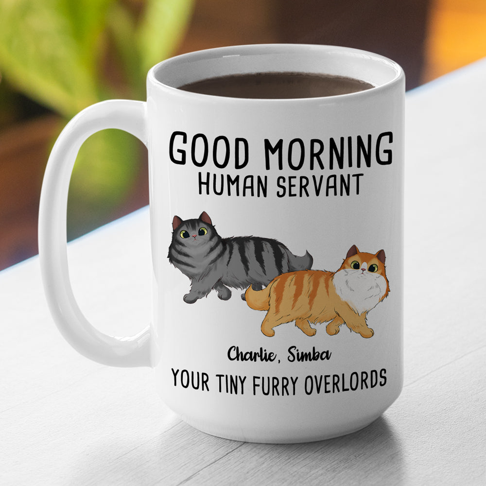 Bonjour, serviteur humain - Tasse personnalisée pour chat - Cadeau pour les propriétaires et les amoureux des animaux