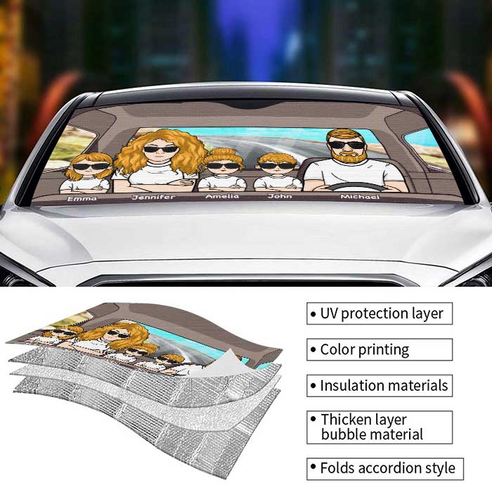 Joyeux voyage en famille - Pare-soleil de voiture personnalisé - Cadeau pour couple, mari et femme