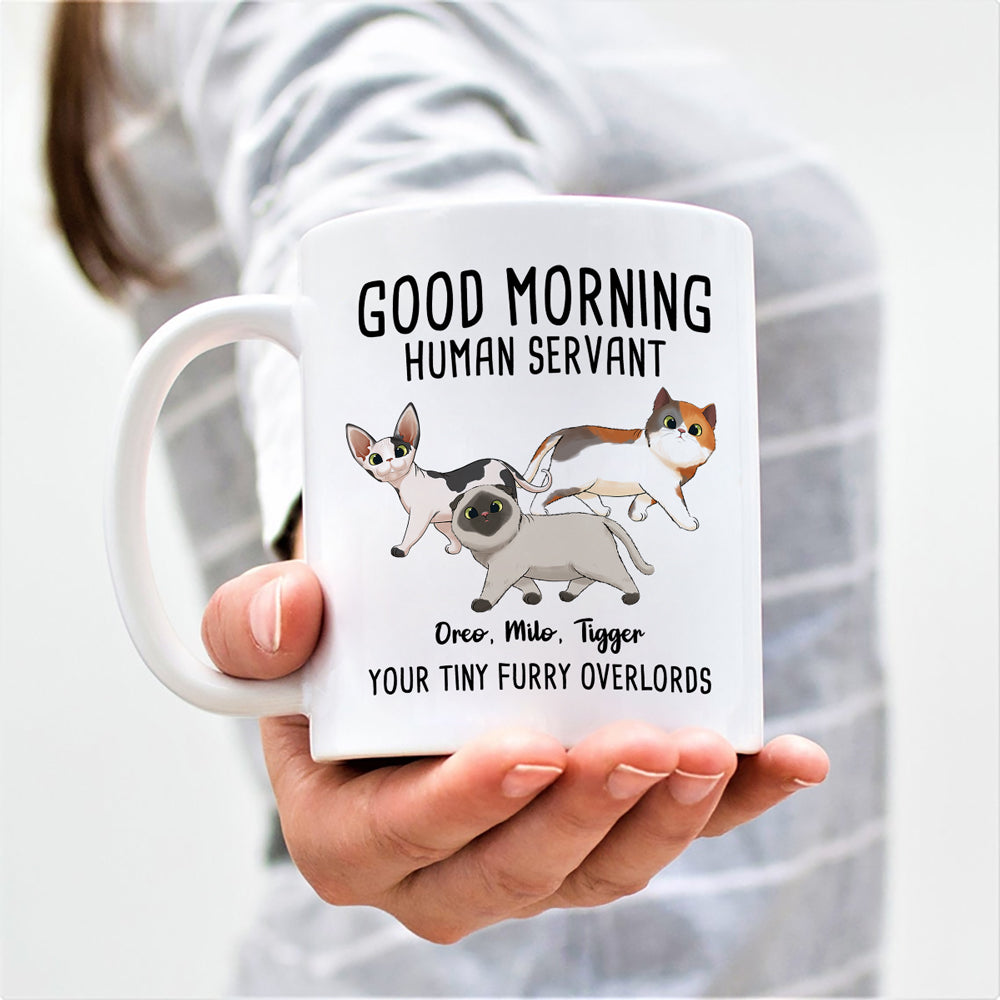 Bonjour, serviteur humain - Tasse personnalisée pour chat - Cadeau pour les propriétaires et les amoureux des animaux