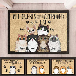 All Guests Must Be Approved By Peeking Cat - Funny Personalized Cat Decorative Mat.