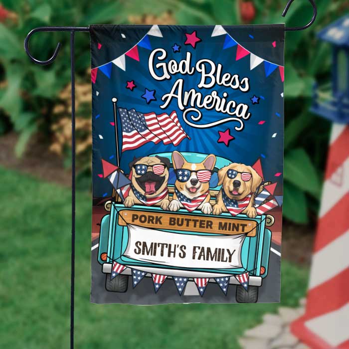 God Bless America - 4th Of July Decoration - Personalized Dog Flag.
