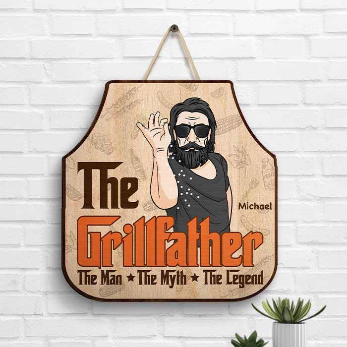 La Légende du Grillfather - Panneau en bois personnalisé - Cadeau pour papa