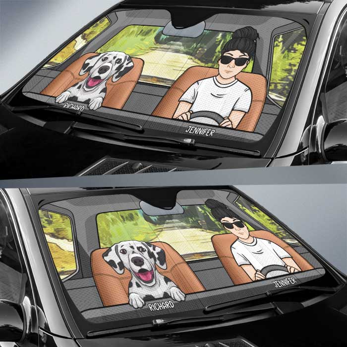 Car Protection With Fur Babies - Personalized Dog Auto Sun Shade.