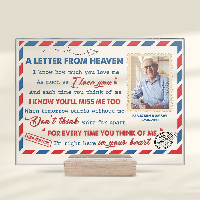 Je sais que tu me manqueras aussi - Plaque acrylique personnalisée - Télécharger une image, un cadeau commémoratif, un cadeau de condoléances