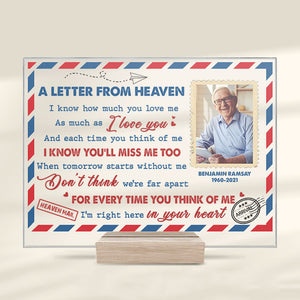 Je sais que tu me manqueras aussi - Plaque acrylique personnalisée - Télécharger une image, un cadeau commémoratif, un cadeau de condoléances