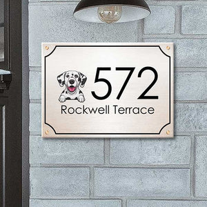 Dog Peeking House Number - Personalized Metal Sign.