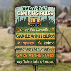 Camping Rules - Sit By The Campfire - Personalized Metal Sign.