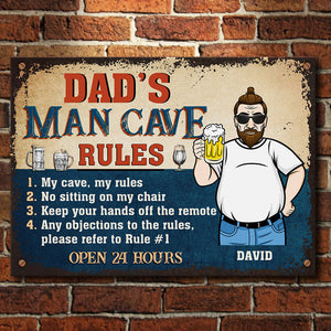 Règles de la caverne de papa - Cadeau pour papa, grand-père - Plaque en métal personnalisée