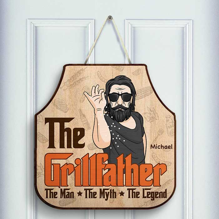 La Légende du Grillfather - Panneau en bois personnalisé - Cadeau pour papa